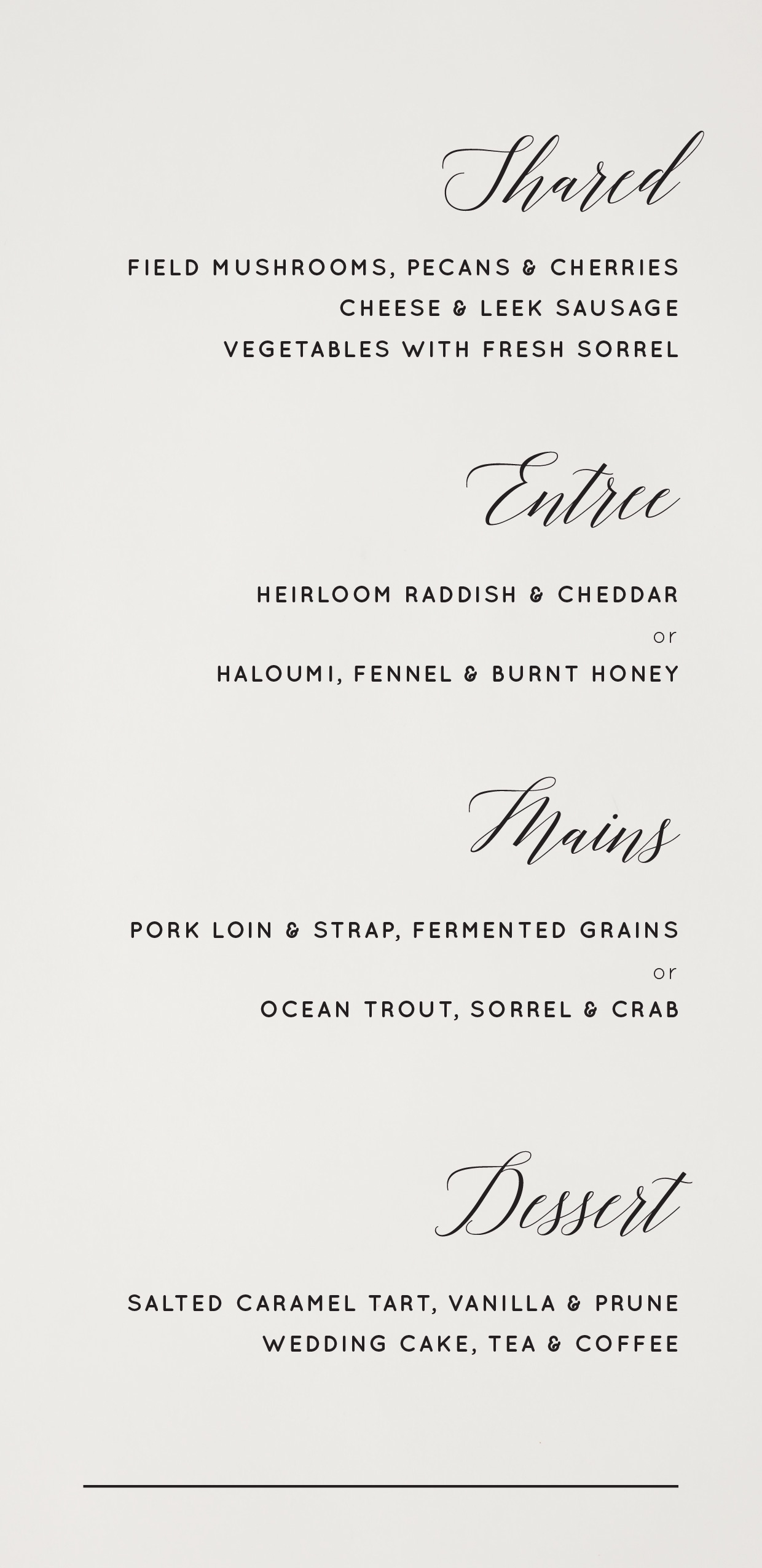 On the Day - Wedding Menu