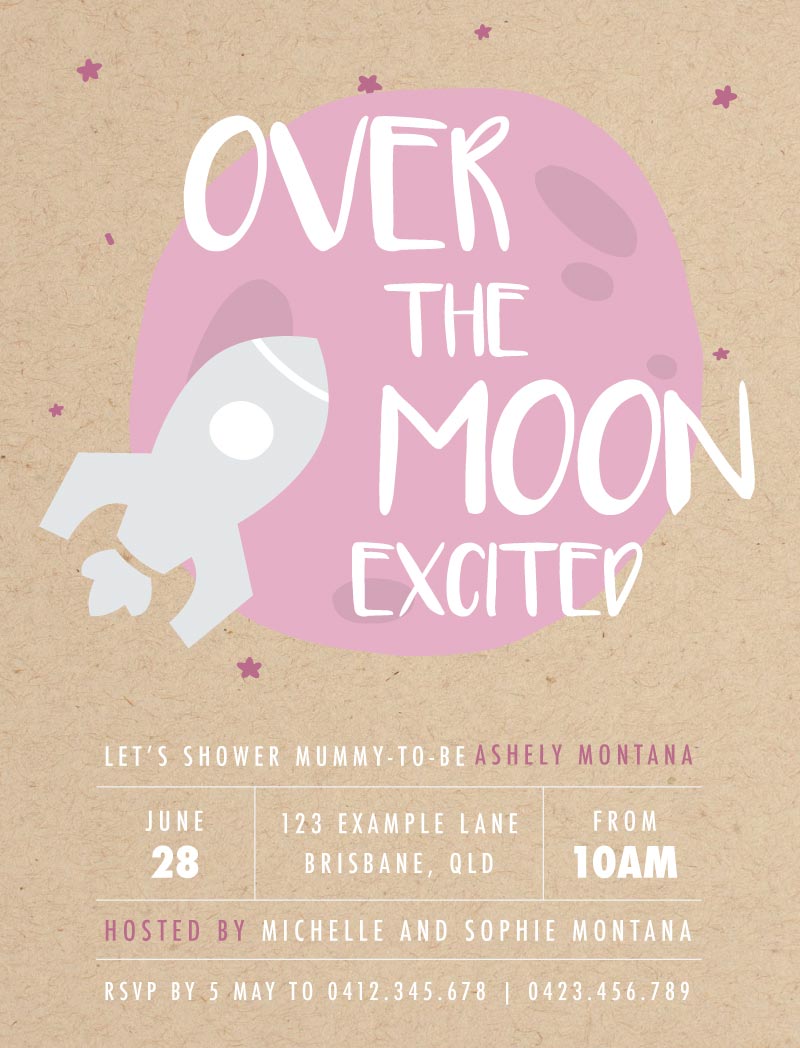 Over The Moon Baby Shower Invitations - White Ink design preview