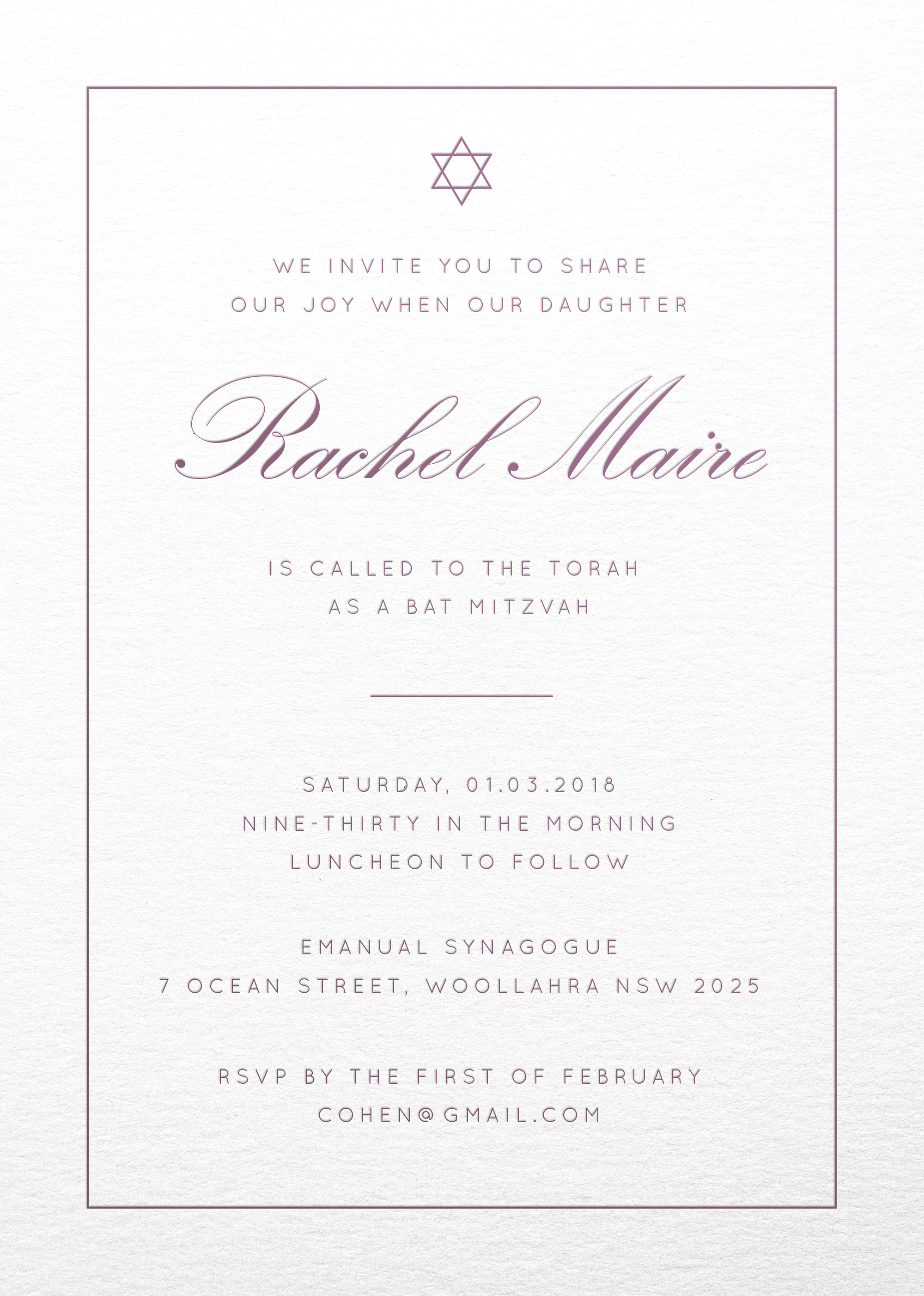 Into The Line Bar & Bat Mitzvah Invitations - Letterpress design preview