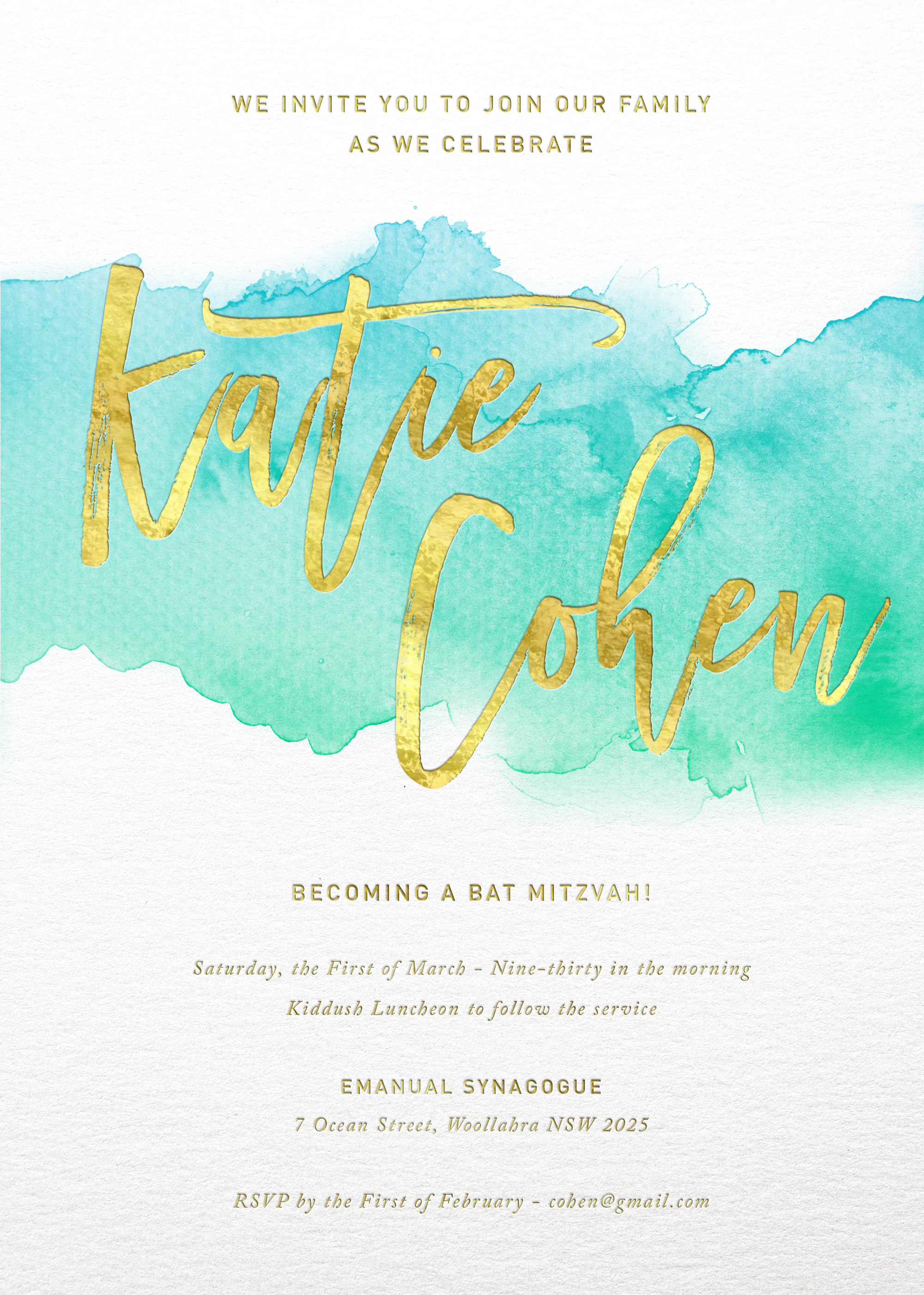 Turquoise - Bar & Bat Mitzvah Invitations