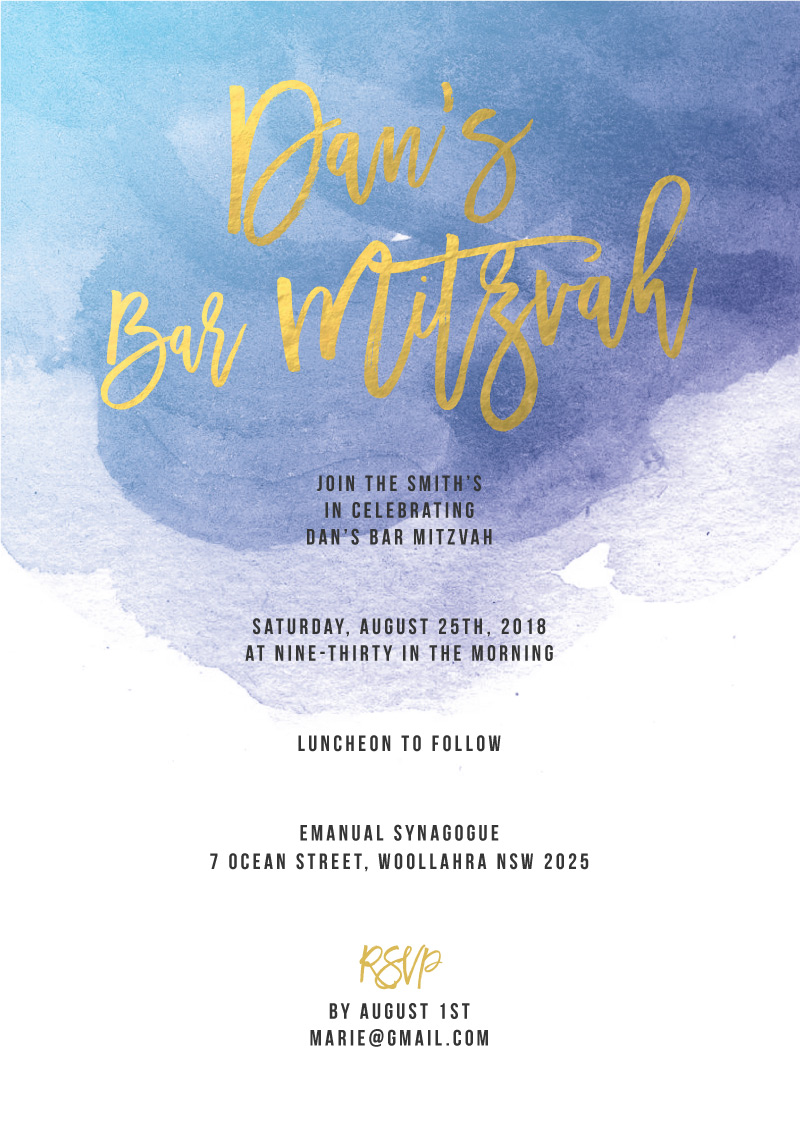 Aquarelle Bar & Bat Mitzvah Invitations - Flat Foil design preview