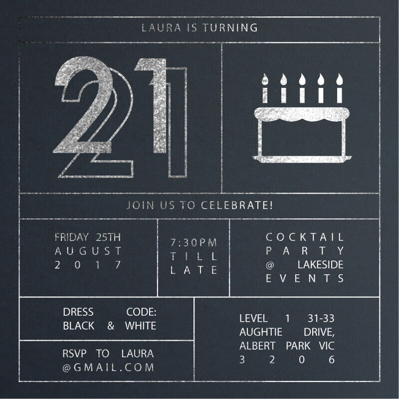 Funky Foil Invites - Birthday Invitations
