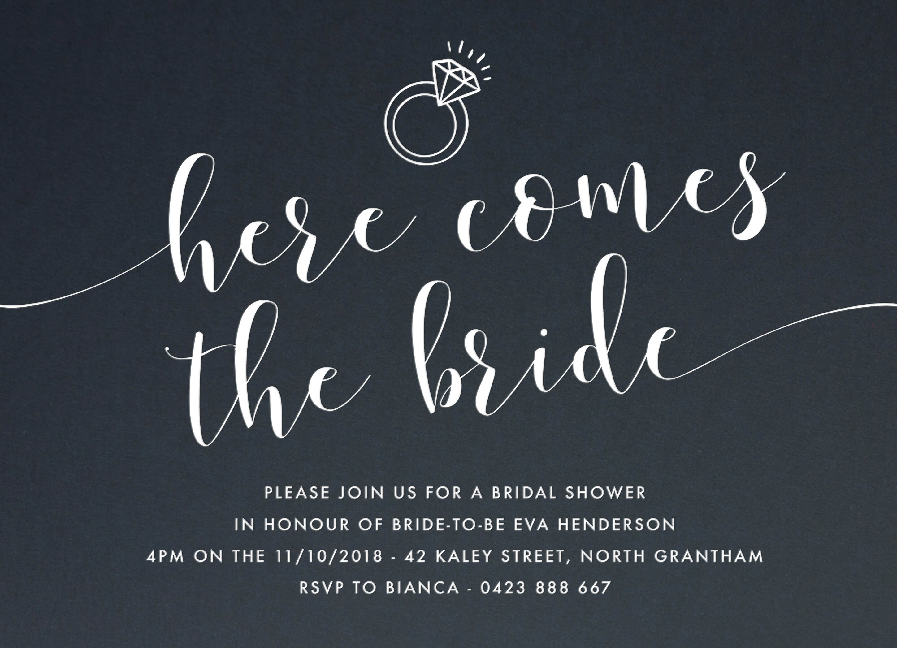 Here Comes The Bride Bridal Shower Invitations - White Ink design preview