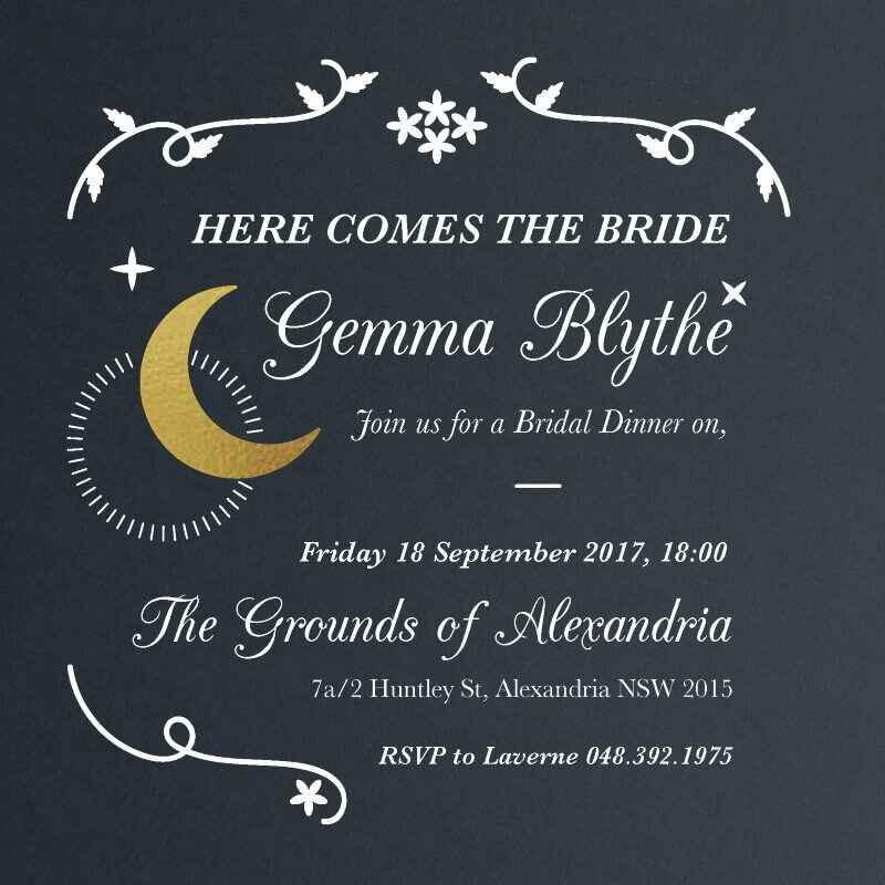 Moonlit Night Bridal Shower Invitations - Colour Stock + Foil design preview