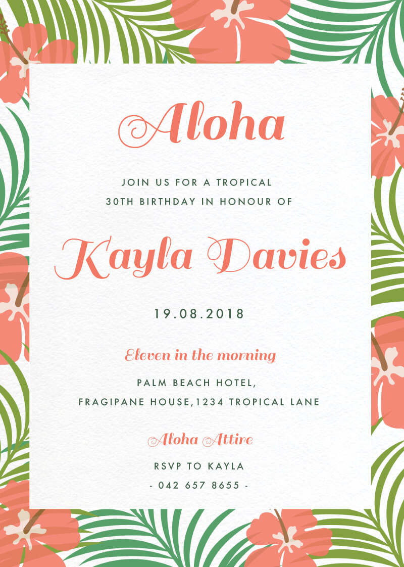 Tropical Aloha Birthday Invitations - Digital Printing design preview