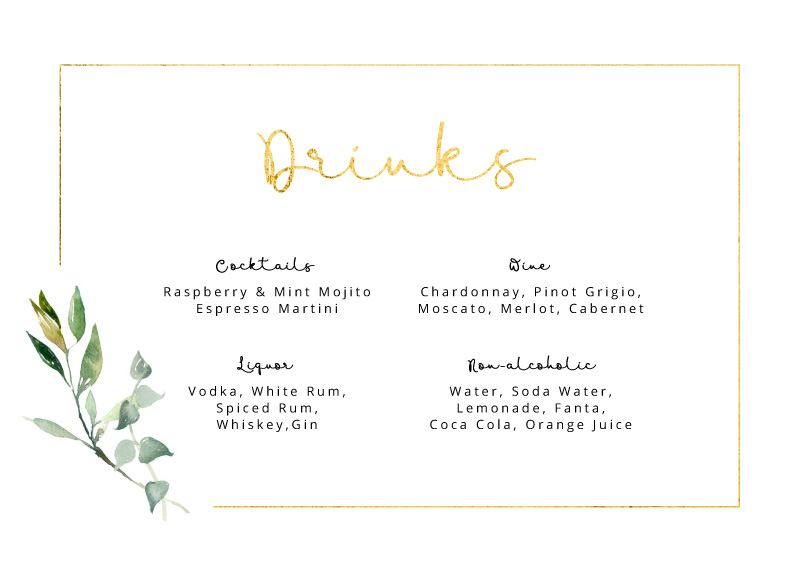 Garden Window Wedding Menu - Foil Stamp design preview