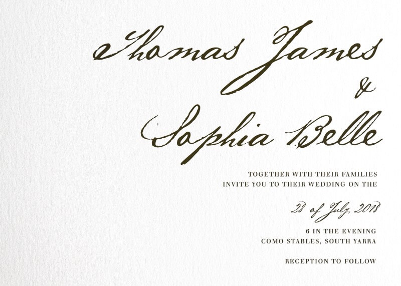 Simple Script Wedding Invitations - Letterpress design preview