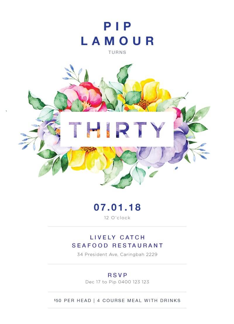 Bright and Floral Birthday Invitation - Birthday Invitations