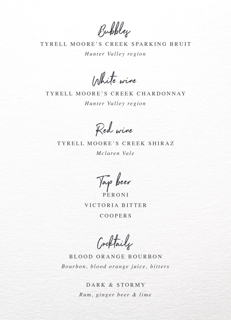 Moira Hughes Couture Wedding Menu - Digital Printing design preview