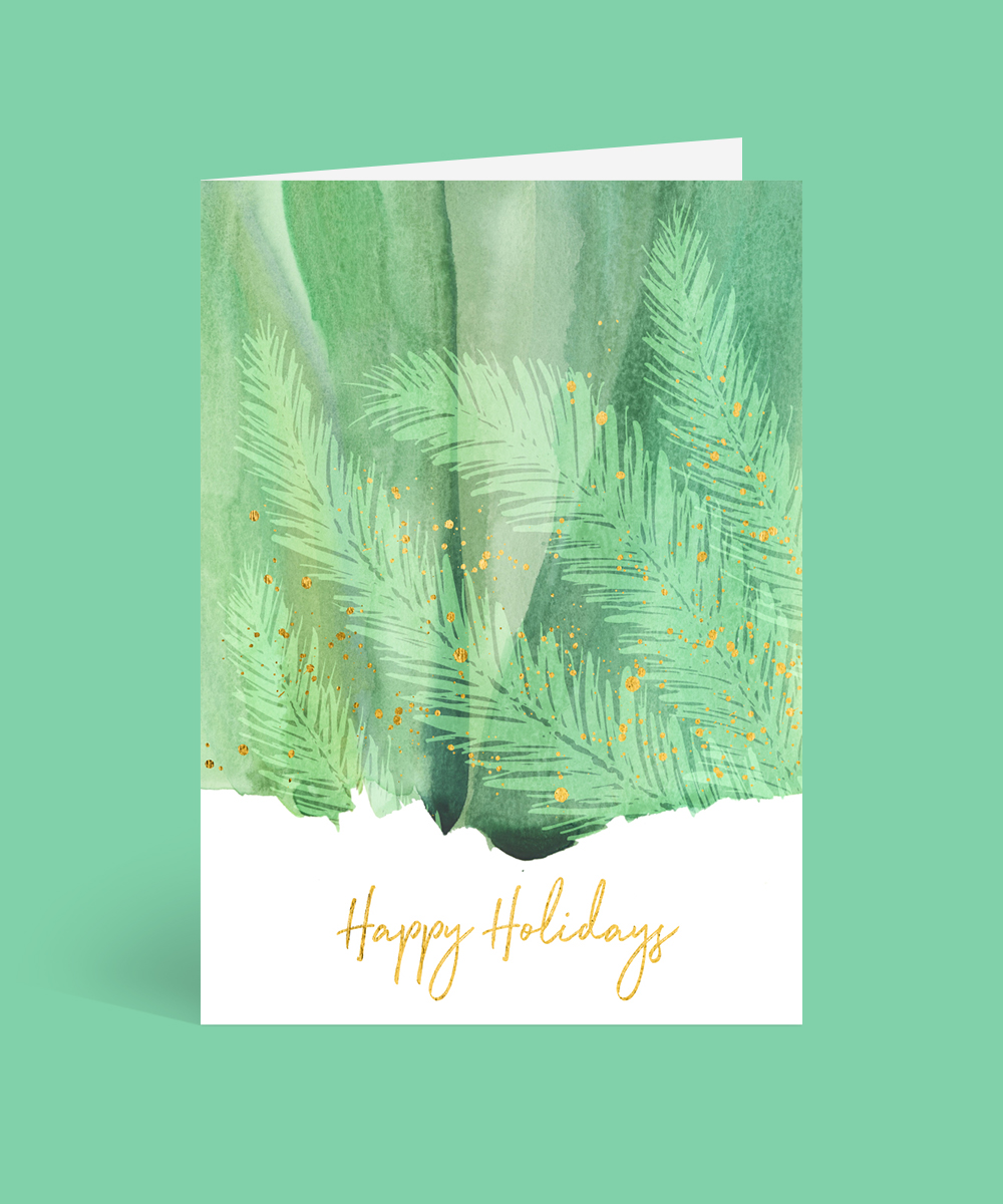 Watercolor Flocked Pine - Christmas Cards