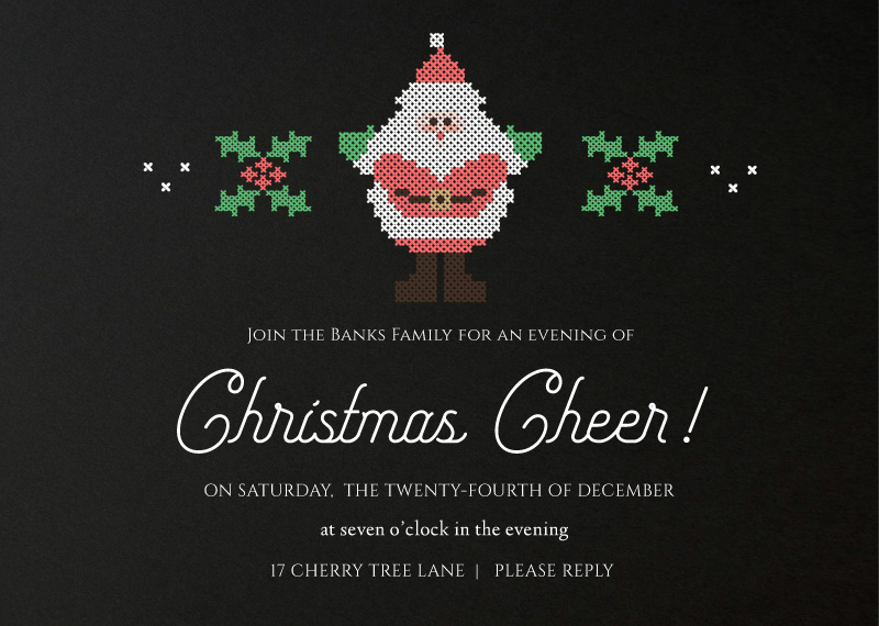 Santa Claus Is Coming To Town Christmas Party Invitations - White Ink design preview
