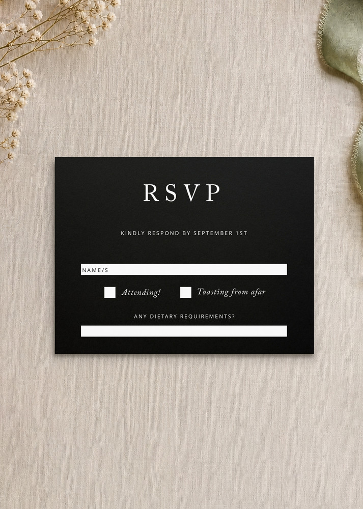 Black And White RSVP Cards - White Ink design preview