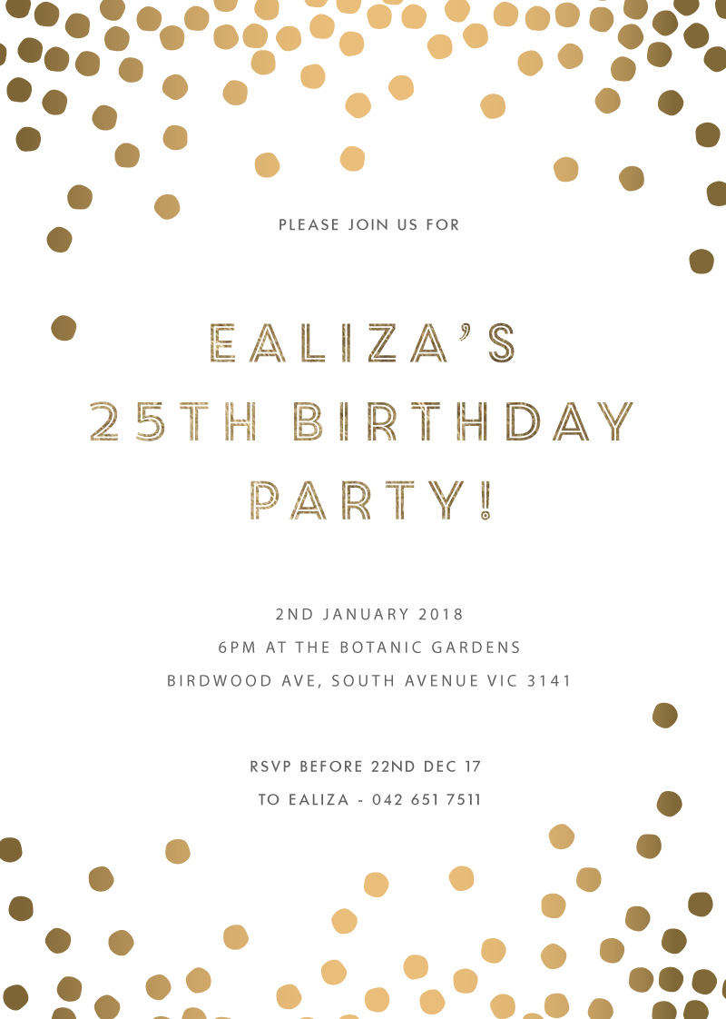 Golden Ball - Birthday Invitations