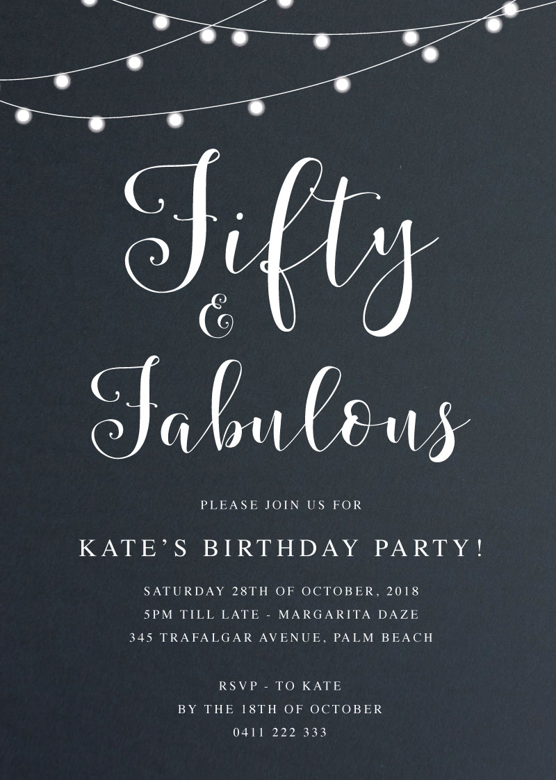 Fifty And Fab Birthday Invitations - White Ink design preview