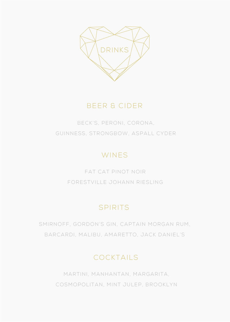 Diamond Love Wedding Menu - Flat Foil design preview