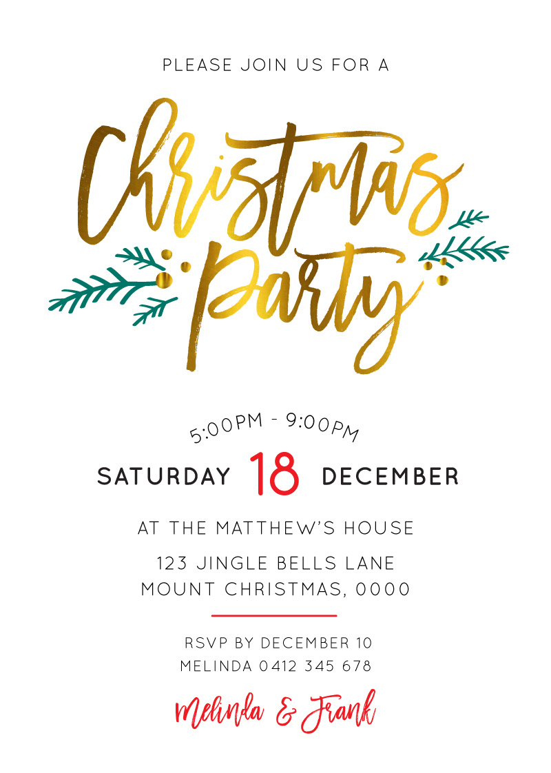 FESTIVE CHRISTMAS PARTY Christmas Party Invitations - Flat Foil design preview