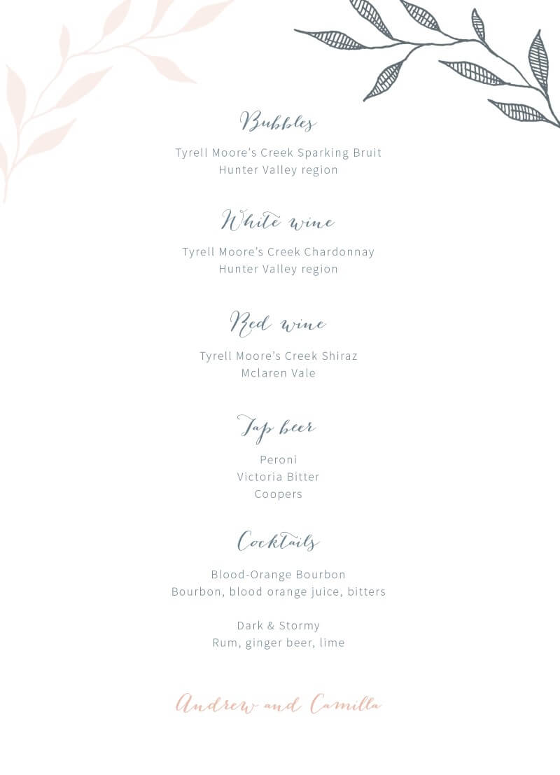 Leaves | Digital Printing | Wedding Menu