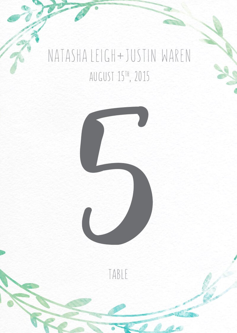 Leaf Wreath Table Numbers - Digital Printing design preview