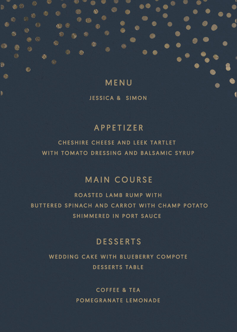 Foil Of Dreams - Wedding Menu