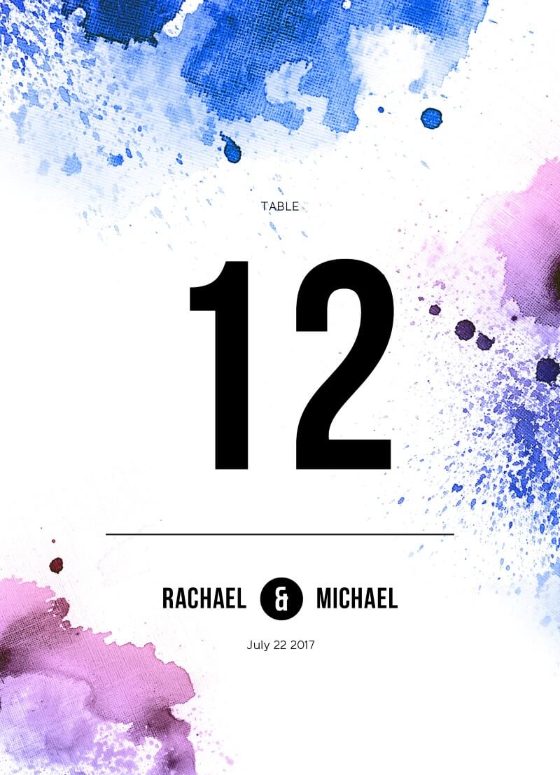 Watercolour Splash Table Numbers - Digital Printing design preview