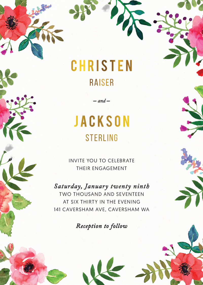 Flos Paradisi Engagement Invitations - Metallic Prints design preview
