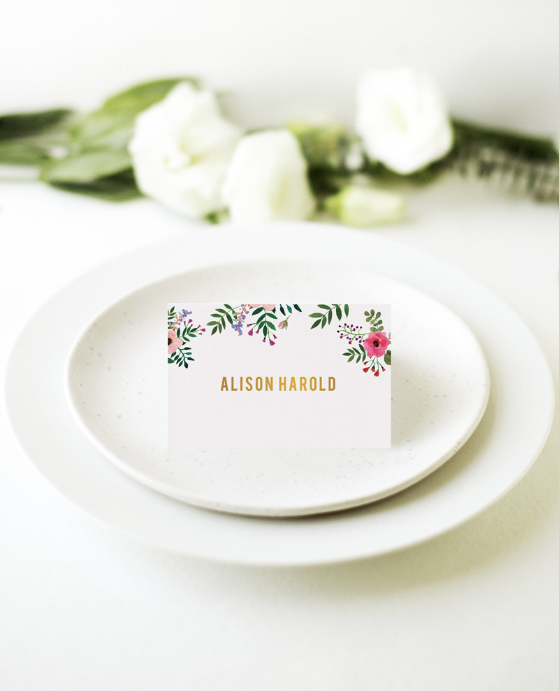 Flos Paradisi Wedding Place Cards - Metallic Prints design preview