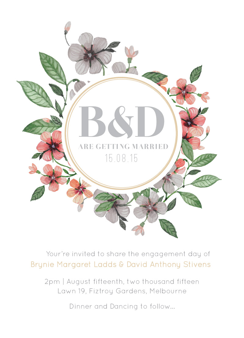 Floral Circle Invitation Set Engagement Invitations - Digital Printing design preview