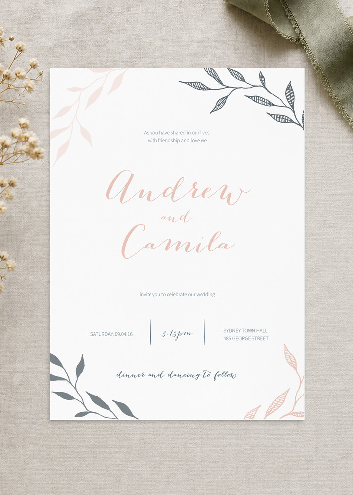 Leaves Wedding Invitations - Digital Printing design preview