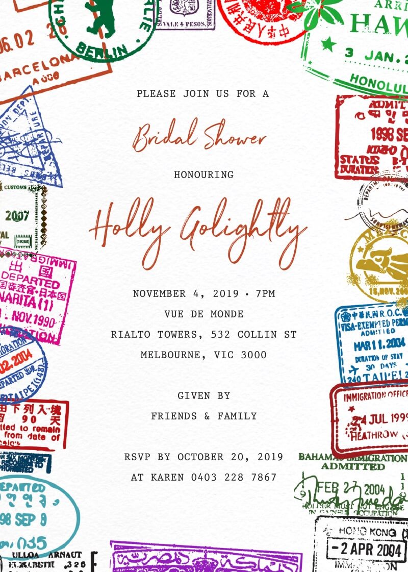 Gallery Of Passport Stamp Bridal Shower Invitations - Digital Printing design preview