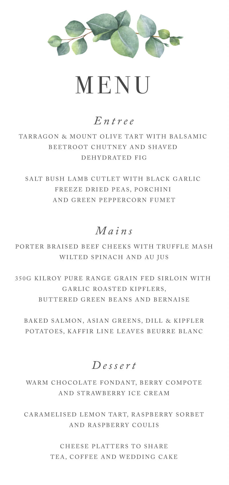 Eucalyptus Wedding Menu - Digital Printing design preview