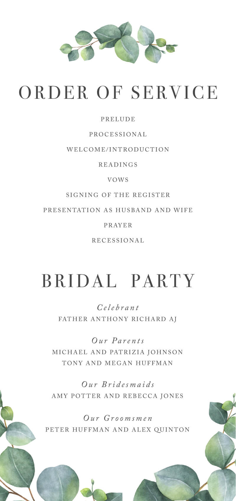 Eucalyptus Wedding Programs - Digital Printing design preview