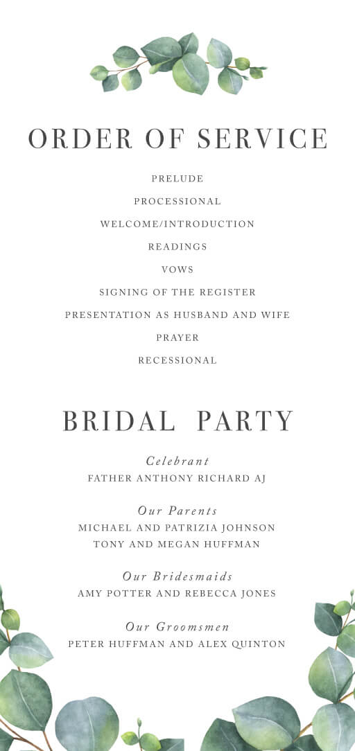 Eucalyptus wedding program design from Paperlust.
