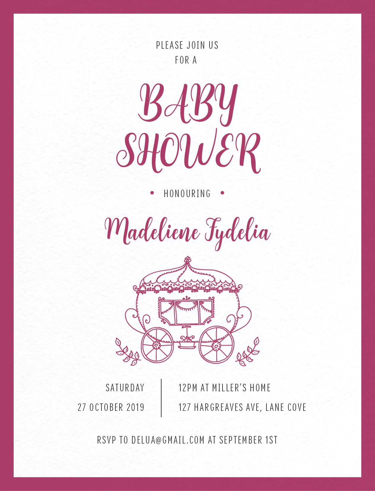 Cinderella Carriage Baby Shower Invitations - Digital Printing design preview