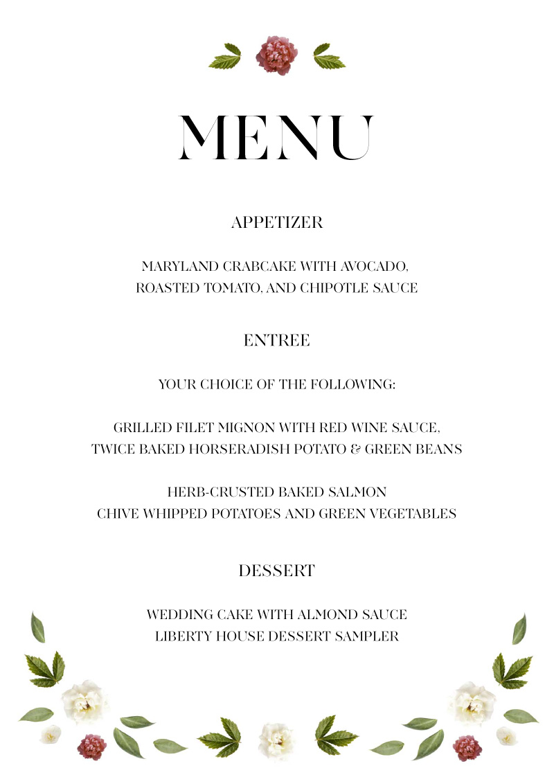 Delphine Rouge - Wedding Menu