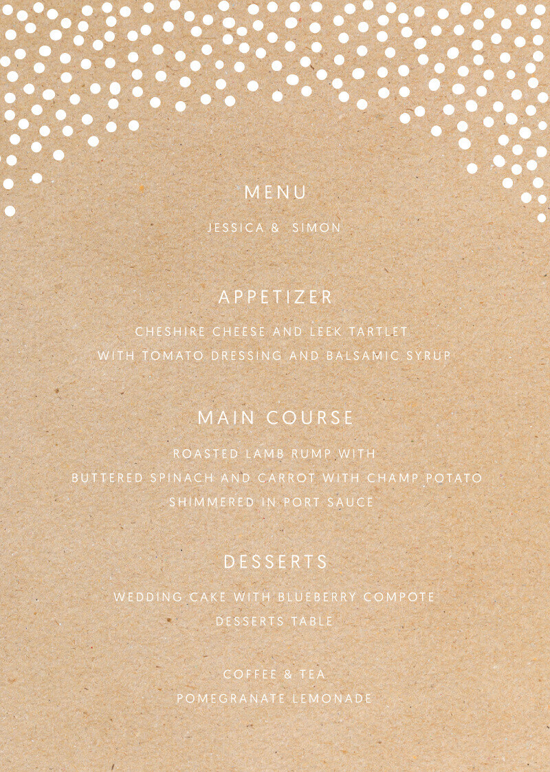 Foil Of Dreams Wedding Menu - White Ink design preview