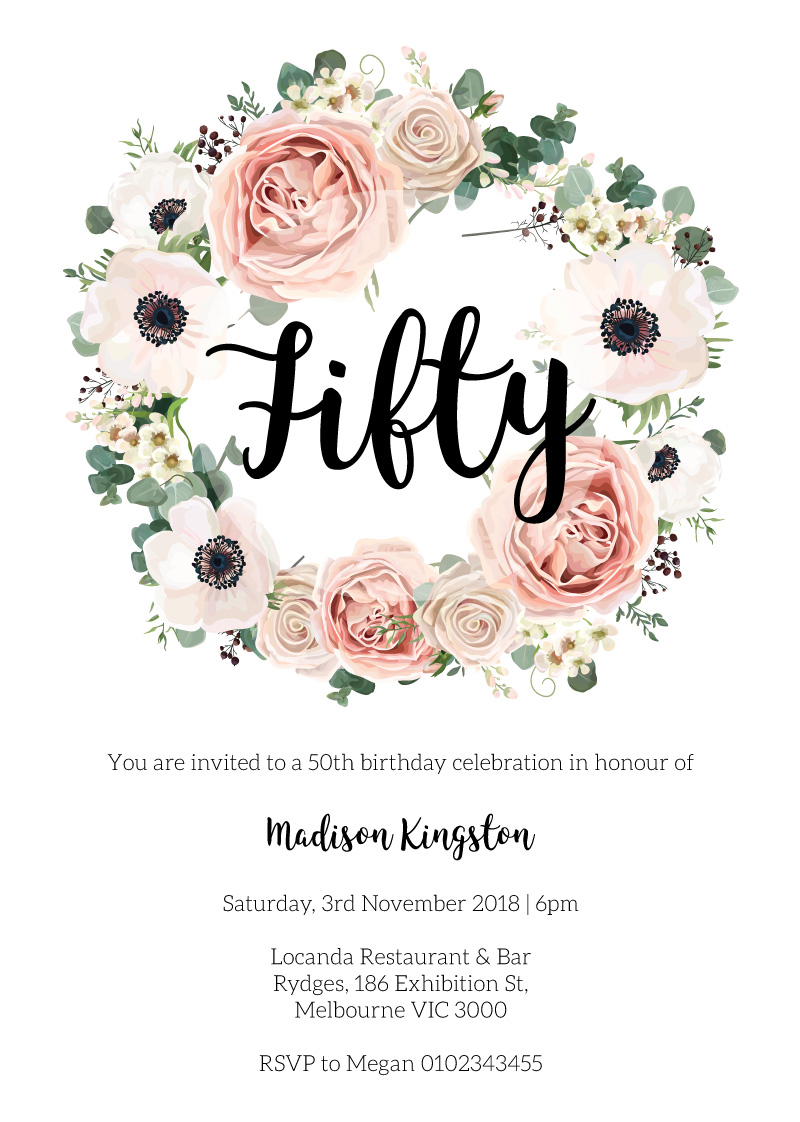 Blooming 50 Digital Printing Birthday Invitations