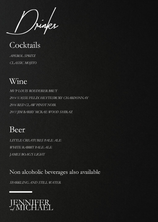 The BWM Wedding Menu - White Ink design preview