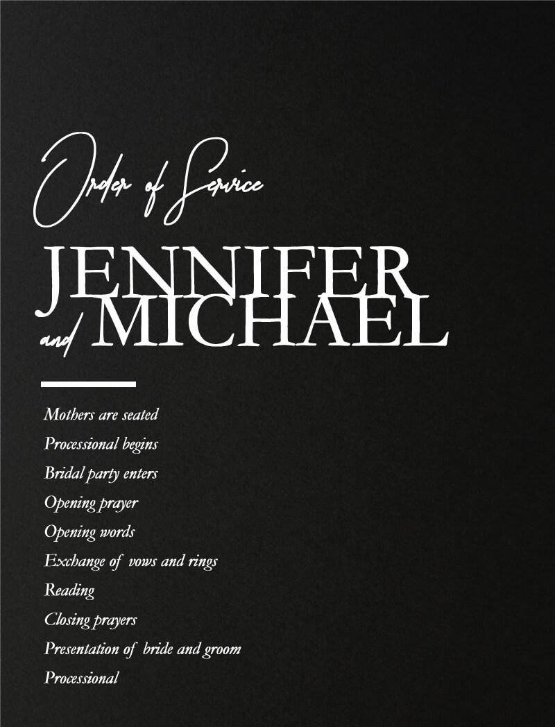 The BWM Wedding Programs - White Ink design preview