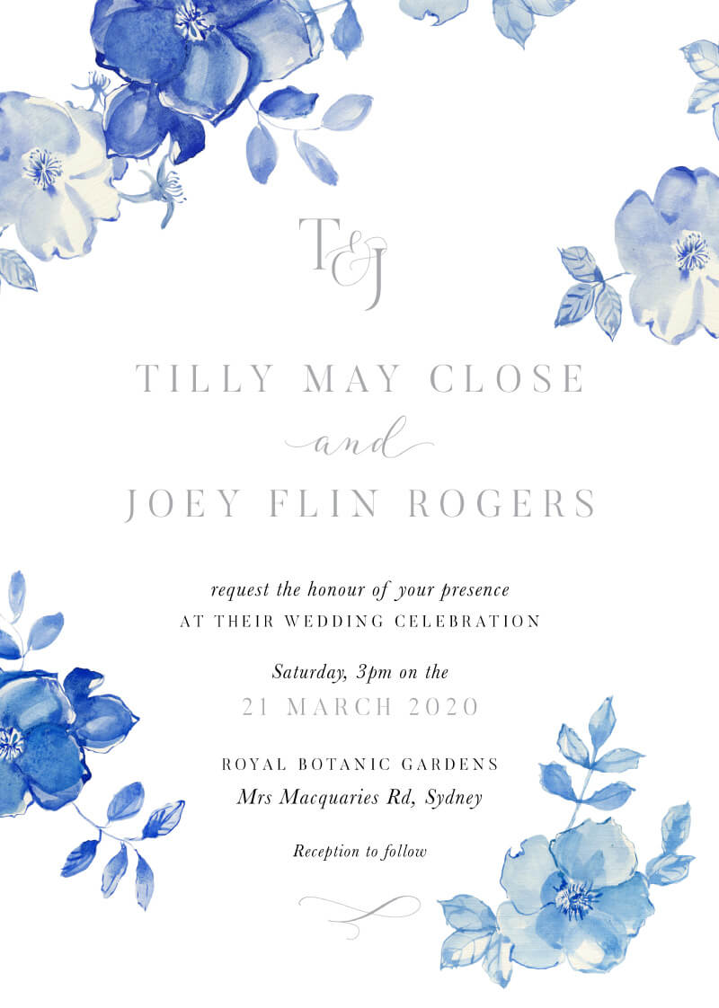 British Floral Wedding Invitations - Flat Foil design preview