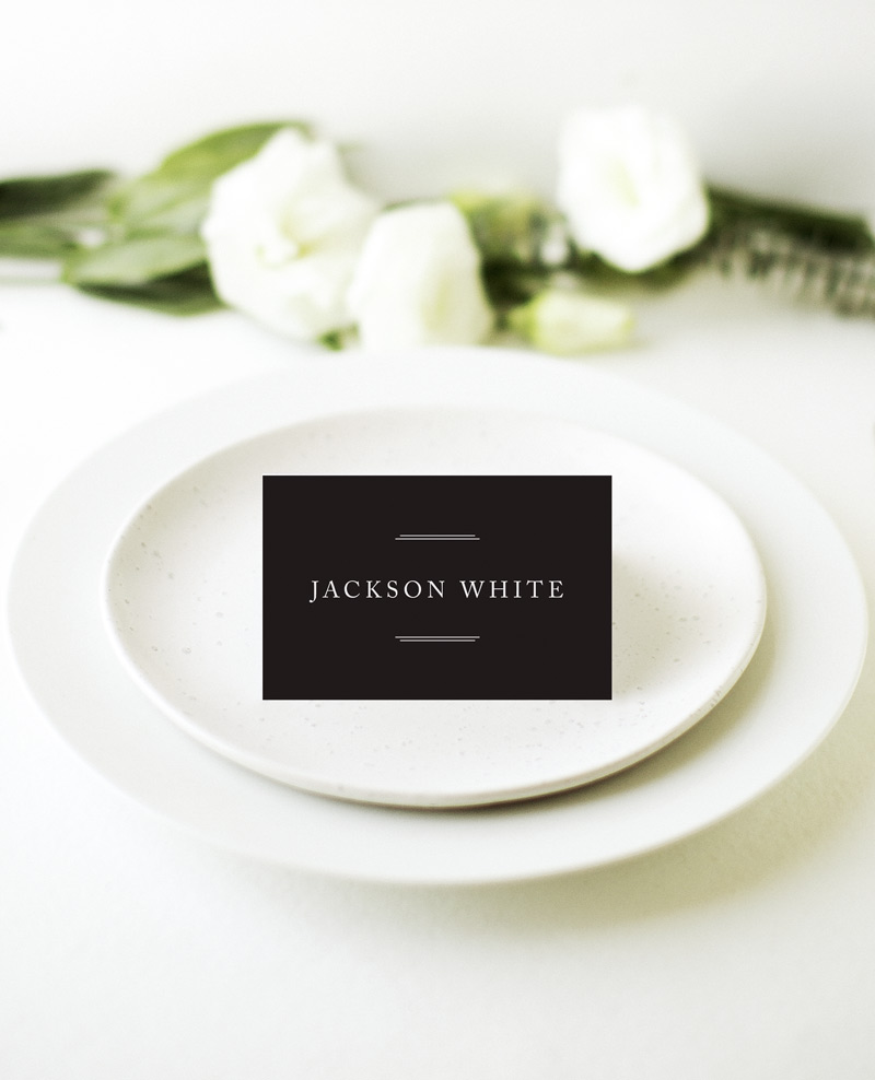 Black And White Wedding Place Cards - White Ink design preview