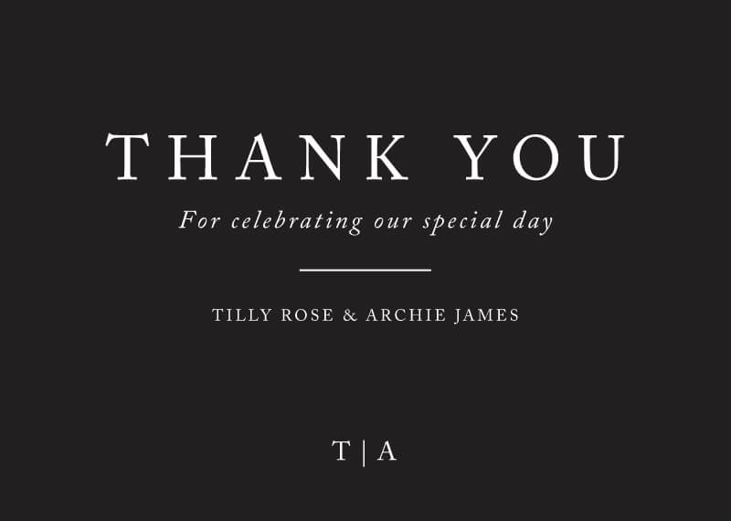Black And White Wedding Thank You Cards - White Ink design preview