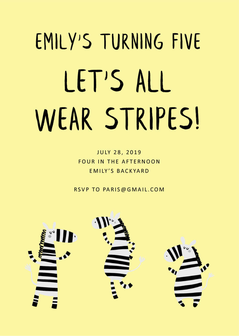 Cheerful Zebra - Birthday Invitations
