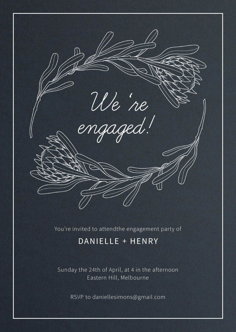 Playful Proteas Engagement Invitations - White Ink design preview