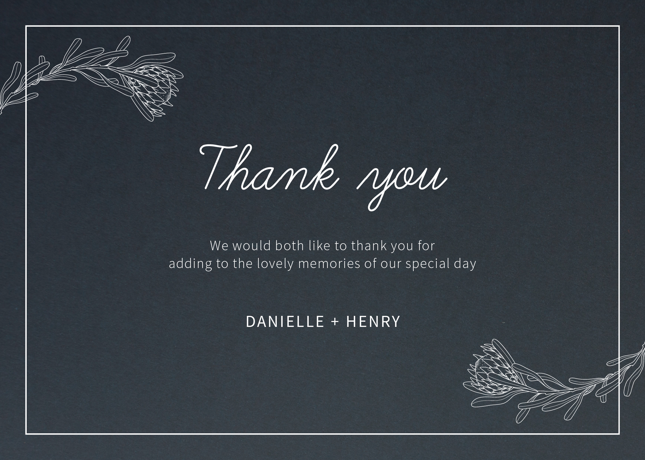 Playful Proteas Wedding Thank You Cards - White Ink design preview