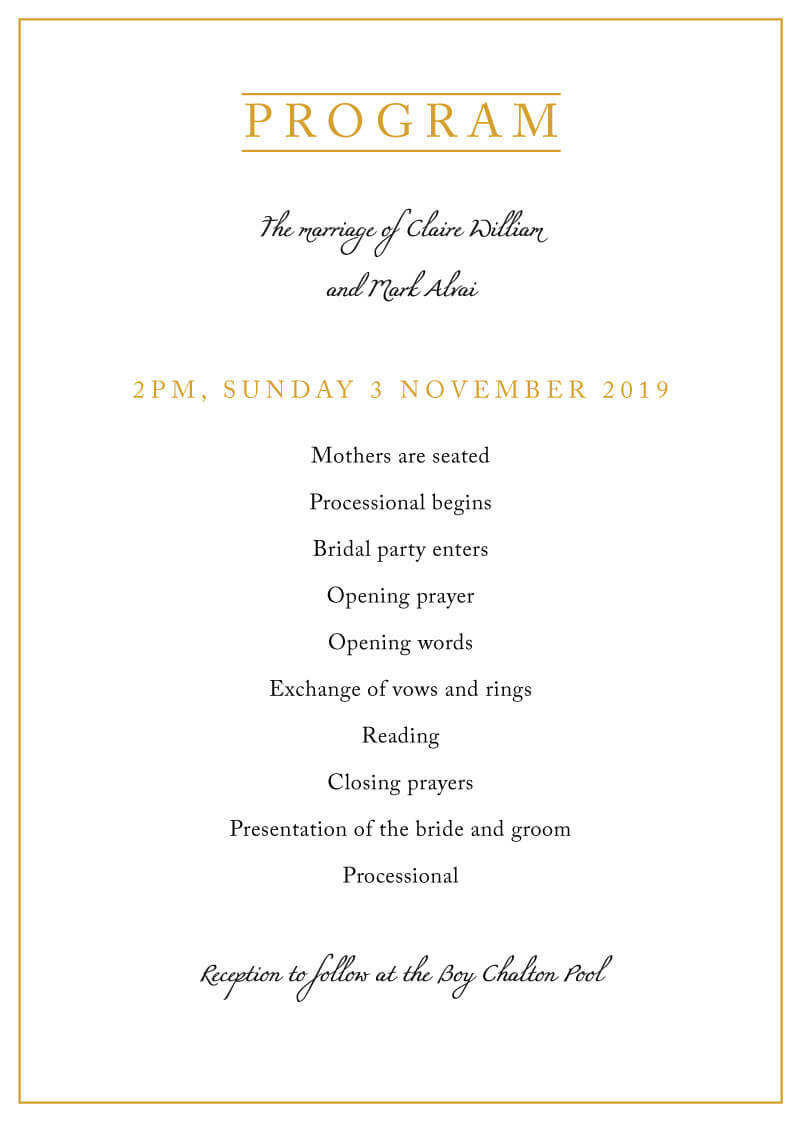 Minimal Foil Wedding Programs - Foil Stamp design preview