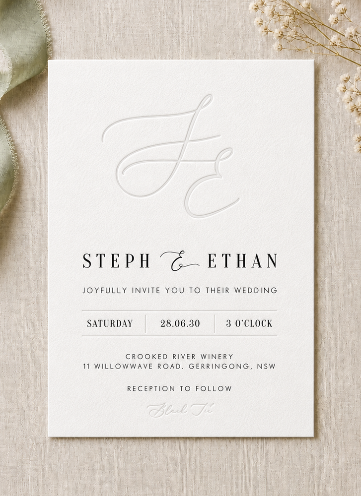 Milieu Wedding Invitations - Letterpress design preview