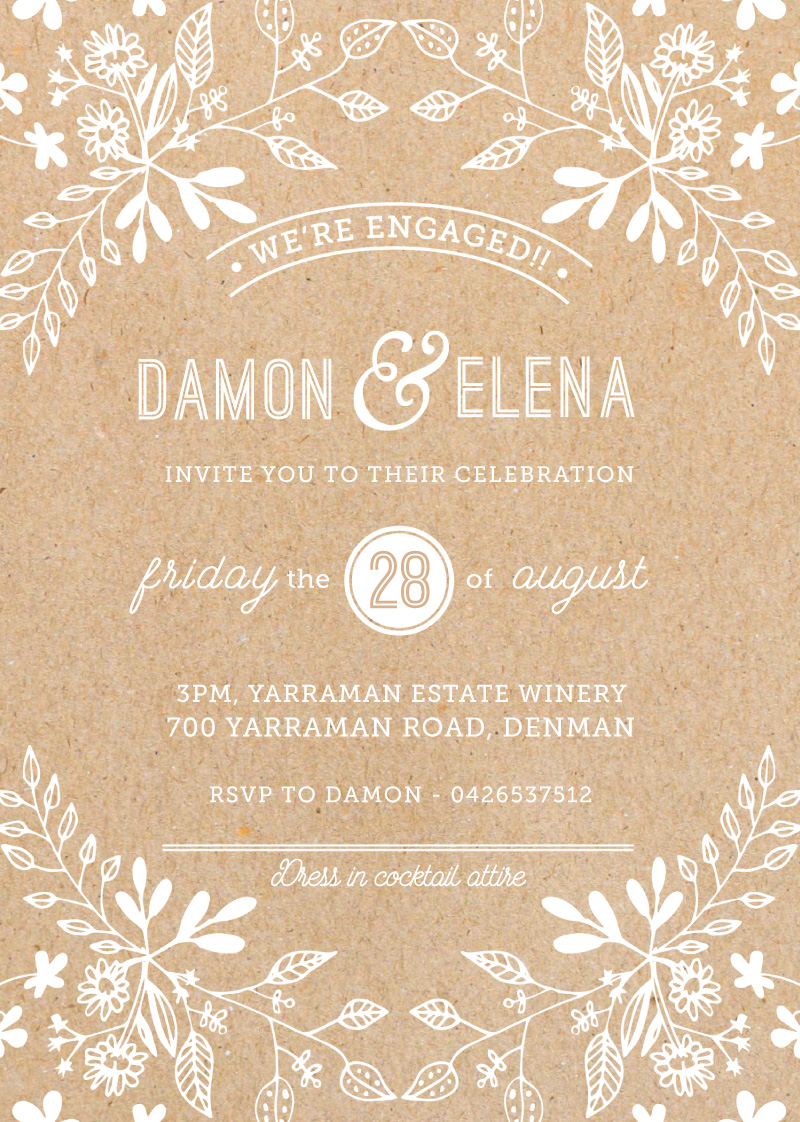 Rustic Floral Sketch - Engagement Invitations