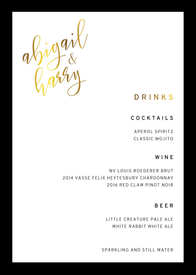 Sleek Border Wedding Menu - Foil Stamp design preview
