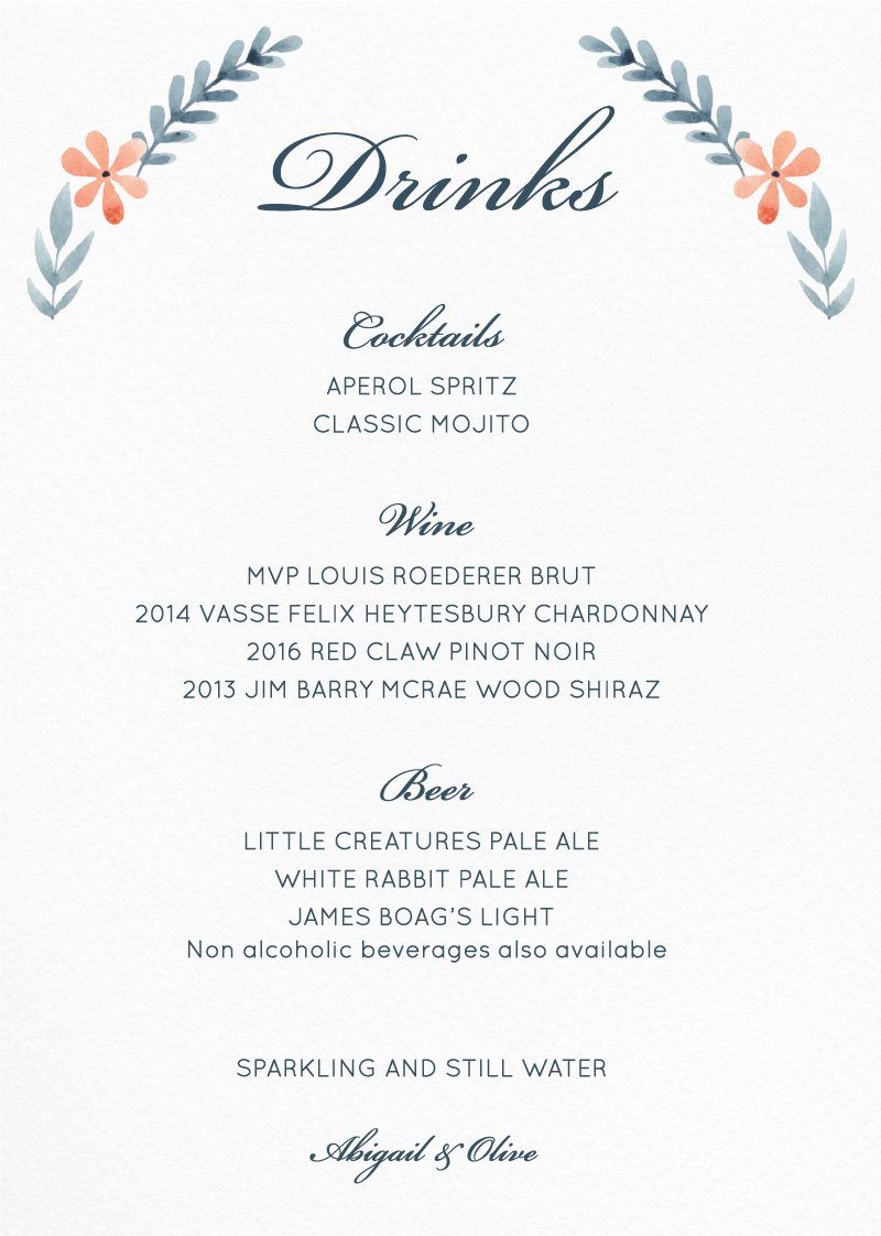 Great Dixter Wedding Menu - Digital Printing design preview