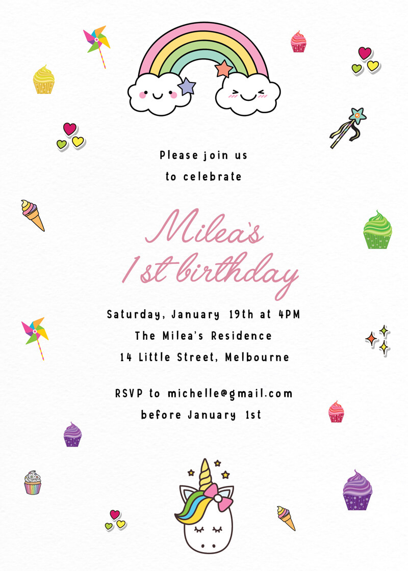 Sweet Rainbow Invitation - Birthday Invitations